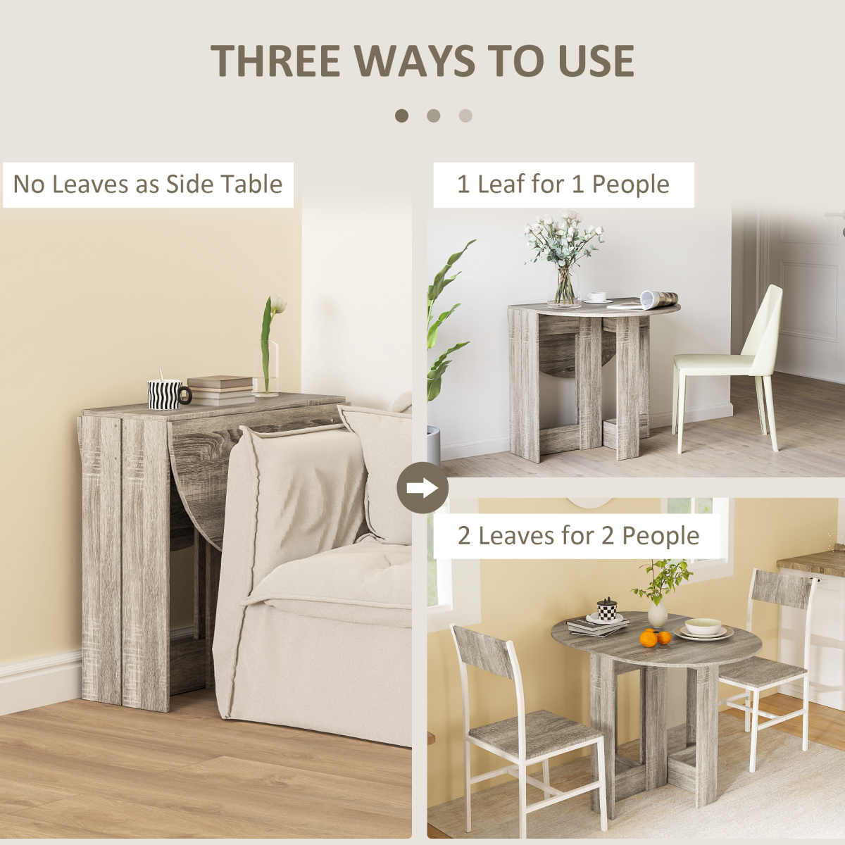 HOMCOM Folding Round Dining Table 90 cm Drop Leaf Kitchen - HOMCOM - Home Symphony