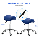 HOMCOM Saddle Stool 49-61cm Blue PU Leather 5-Wheel Base for Salons and Home Beauty by HOMCOM