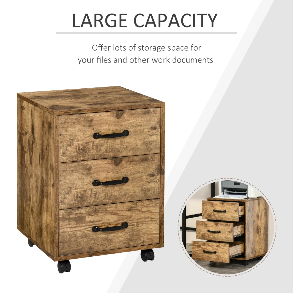 Homcom HOMCOM Rolling File Cabinet 3 Drawer Under Desk - Filing Cabinet