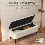 HOMCOM Storage Ottoman Bench Compact Linen Cream White With Under Seat Storage And Padded Lid For Living Room - HOMCOM - Home Symphony