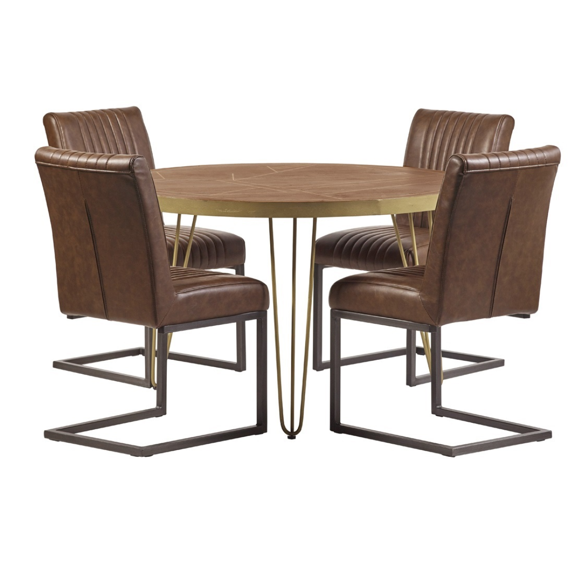 Dark Gold Round Dining Table Dia 48in Inlaid Metal For Homes - Indian Hub - Home Symphony