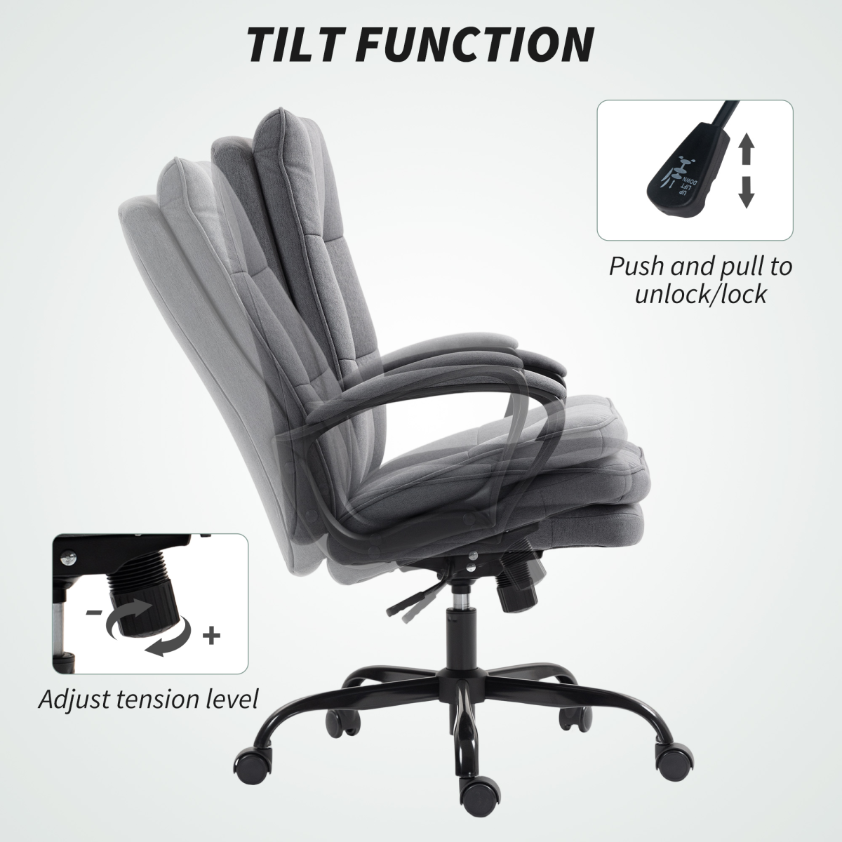 HOMCOM Fabric Office Chair With Adjustable Height Tilt 5 Wheel Ergonomic Home Desk Chair - HOMCOM - Home Symphony