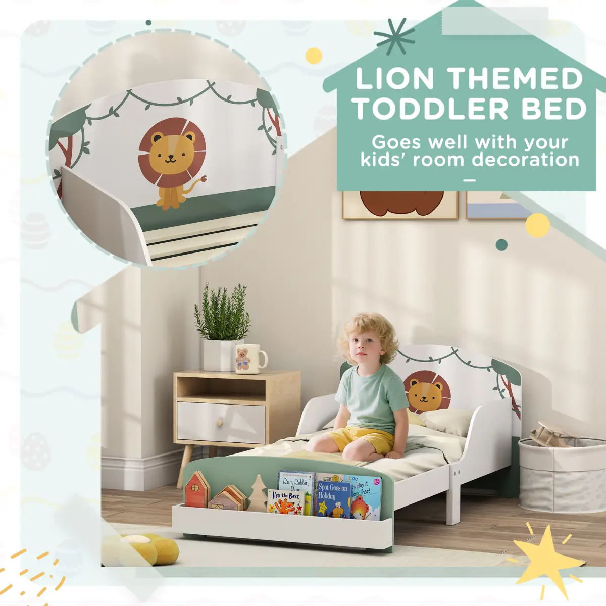 AIYAPLAY AIYAPLAY Toddler Bed, Lion-Themed Kids Bed Frame with Storage - Bed Frames