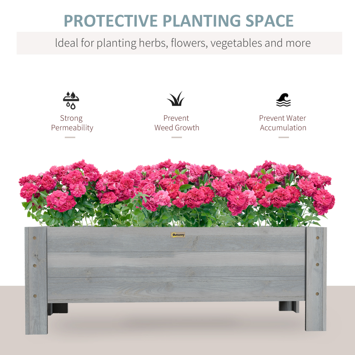 Outsunny Raised Bed Planter 100x36.5x36cm Drainage Garden - Outsunny - Home Symphony