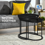 HOMCOM Two Piece Marble Top Side Tables Round And Oval Black Steel Frames Living Room Set - HOMCOM - Home Symphony
