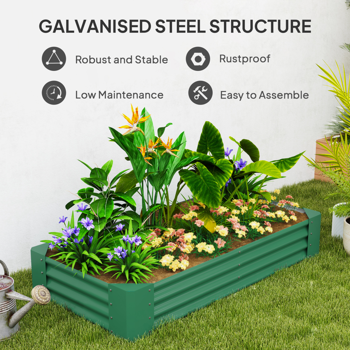 Outsunny galvanised steel raised bed planter, 180x90x30cm, green, ideal for vegetables, herbs and flowers.