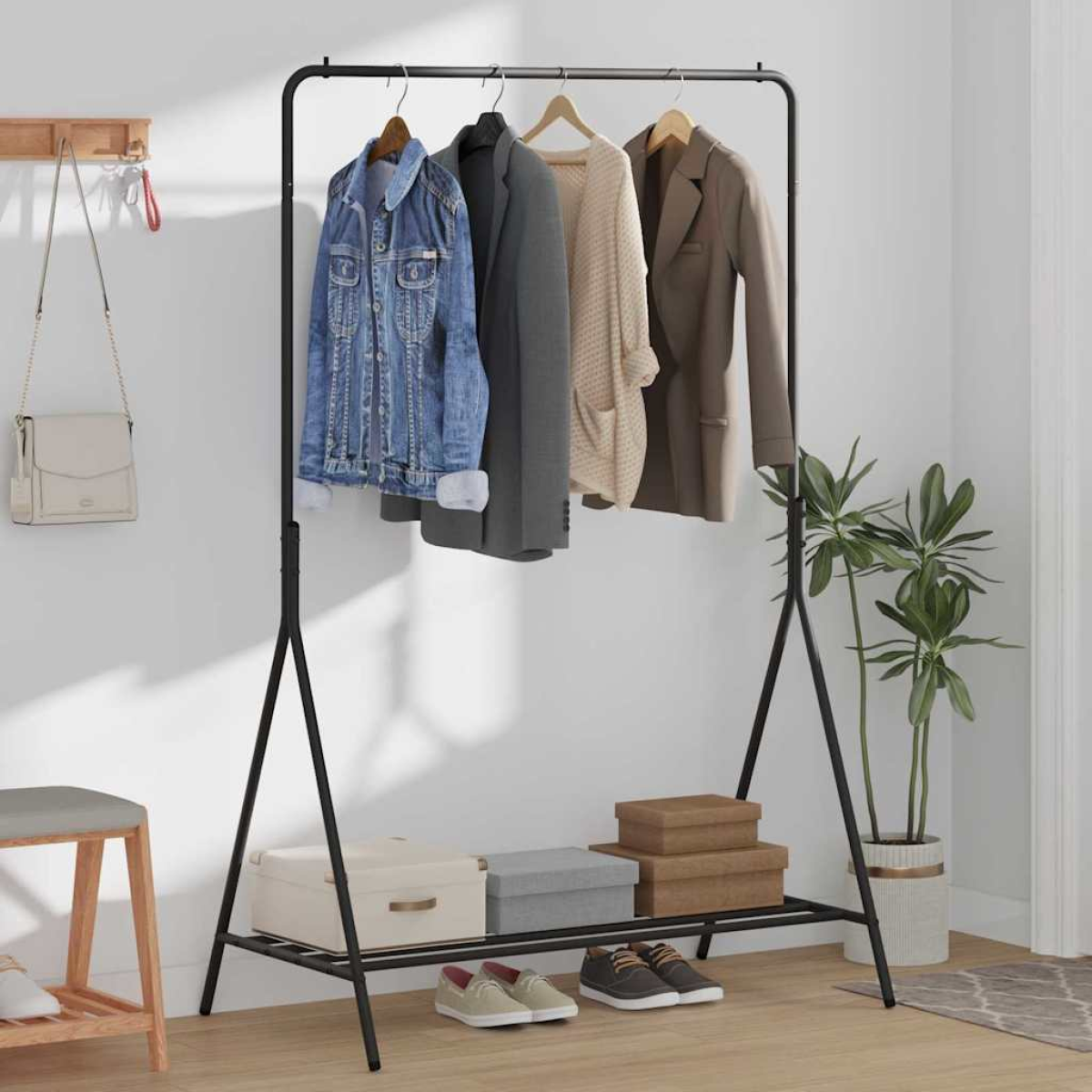 vidaXL Clothes Rack With Shelf 100 x 56 x 154 cm Steel Black Space Saving Design For Small Spaces - vidaXL - Home Symphony