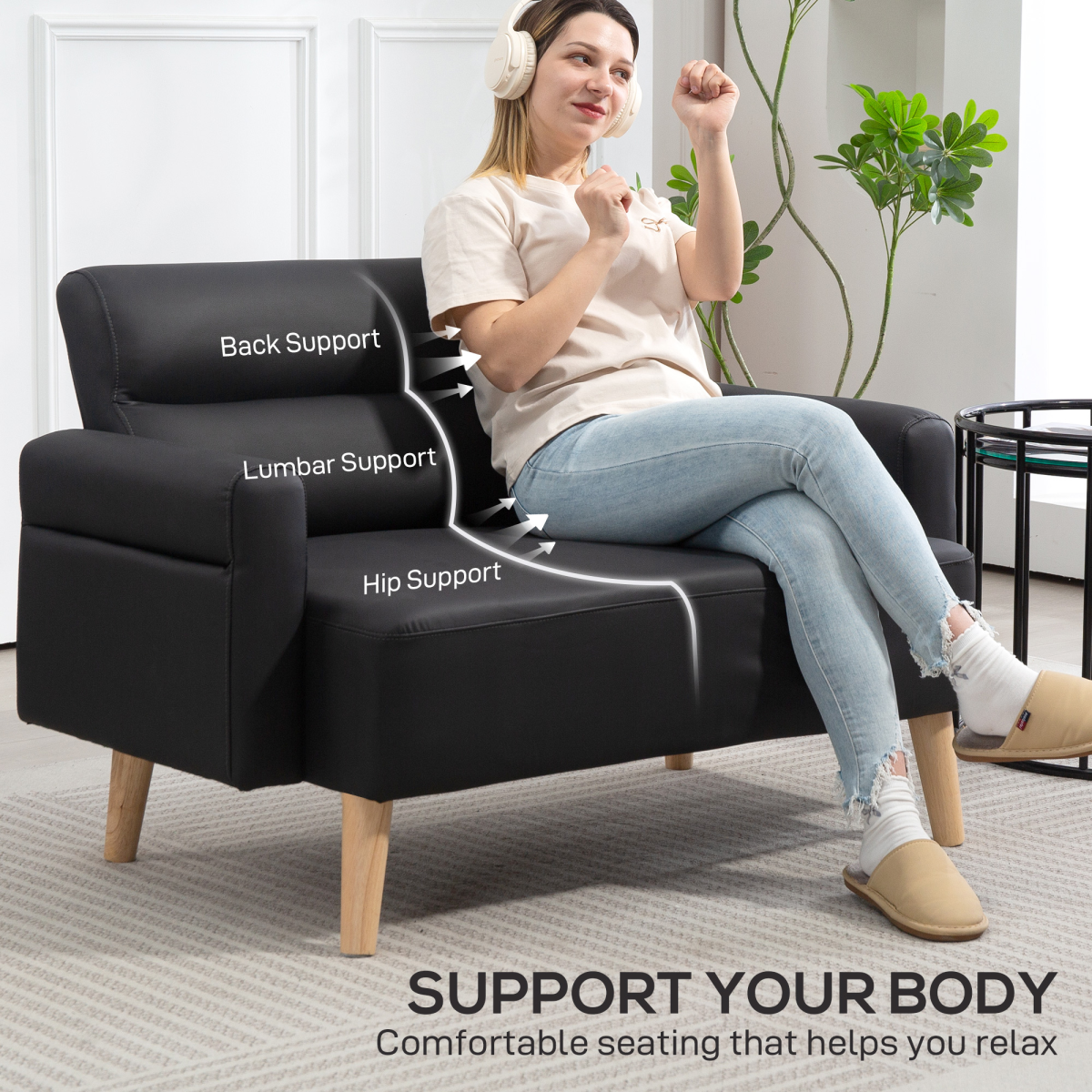 HOMCOM 2 Seater Sofa Compact Faux Leather For Small Spaces - HOMCOM - Home Symphony