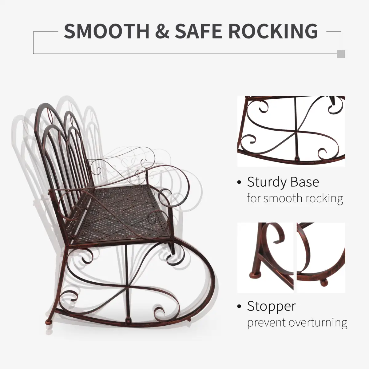 Outsunny Rocking Chair Swing Bench Loveseat Metal Bronze Garden Outdoor - Hammocks