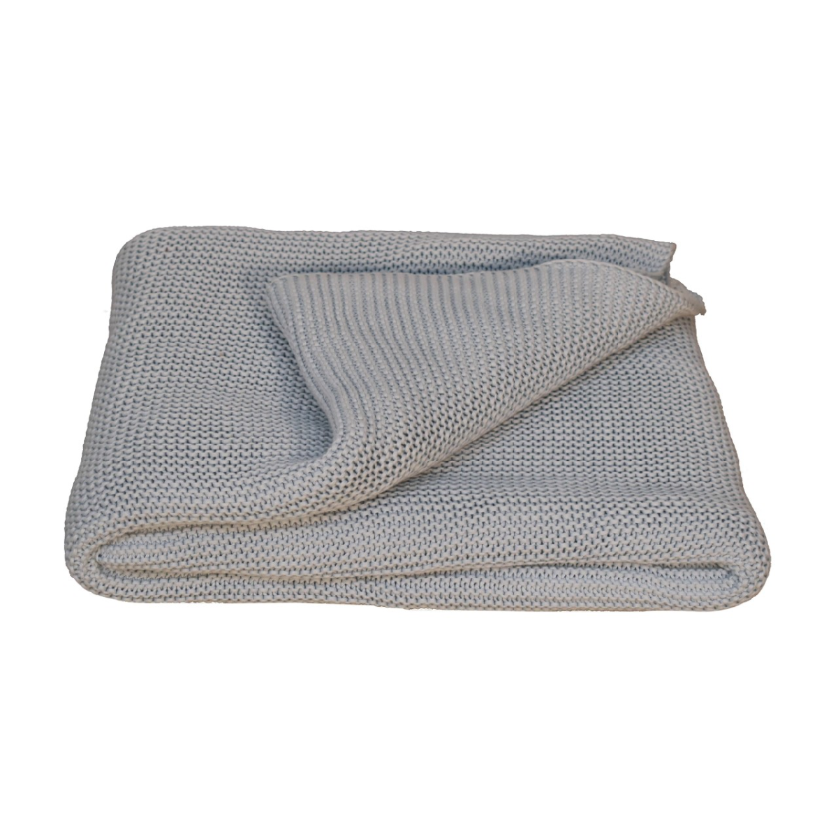 Artisan Furniture Double Blue Knit Throw, hand-knitted for a soft, modern touch, perfect for cozy home decor.
