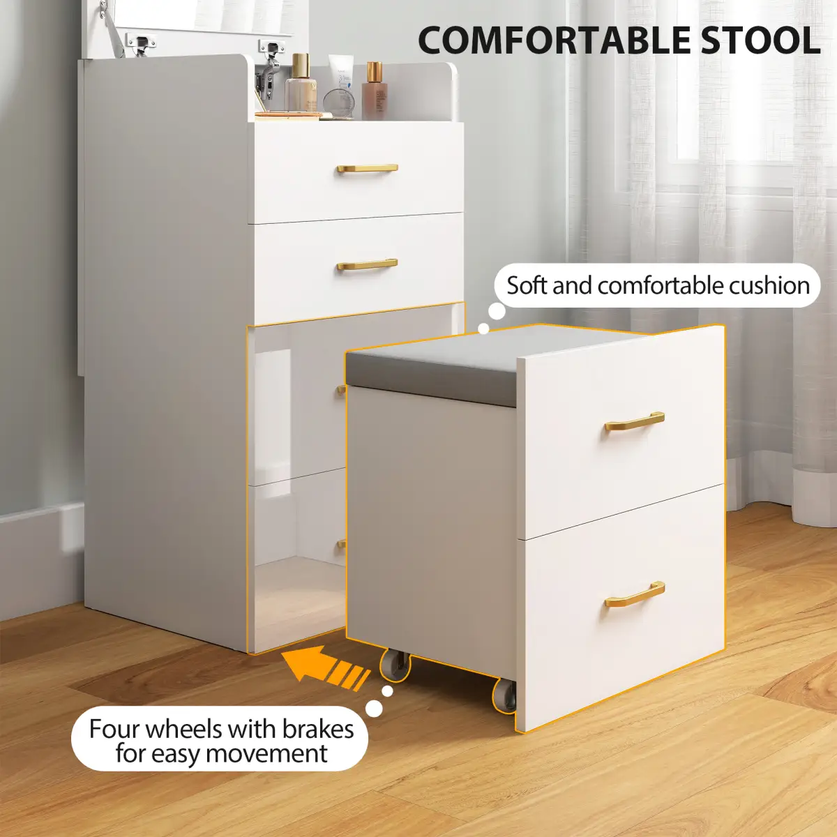 HOMCOM HOMCOM 3 in 1 Dressing Table Vanity Desk with Mirror and Cushioned Stool - Desk