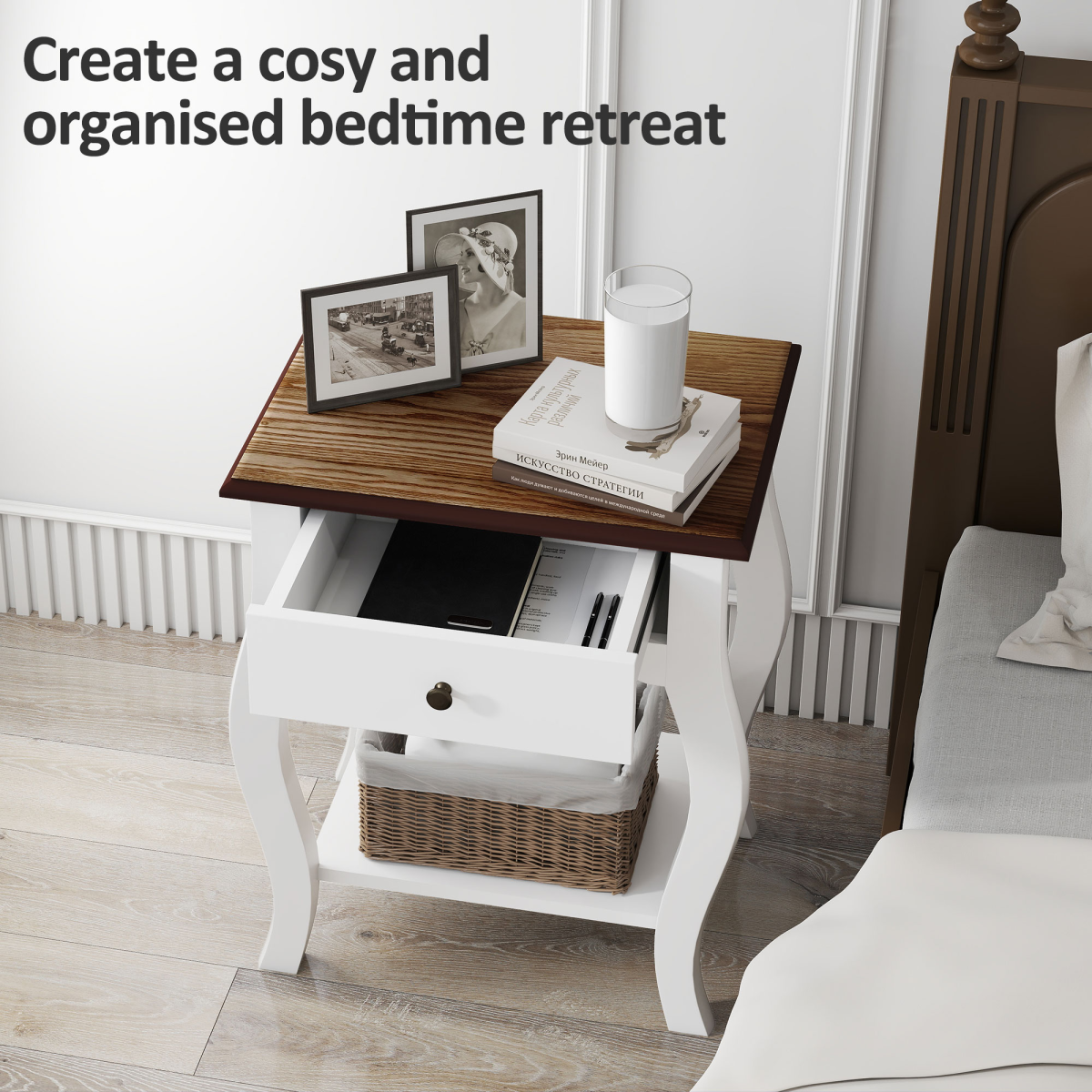 HOMCOM Bedside Tables 2 Pack Compact White Wood Top Drawer And Shelf Bedroom Storage - HOMCOM - Home Symphony