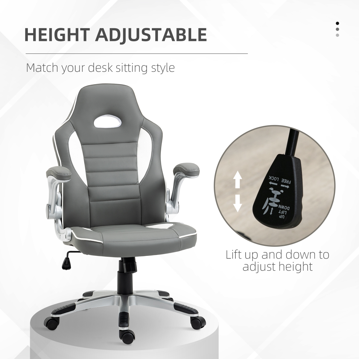 Home Symphony Elite Racing Chair 112-122cm Adjustable Flip Armrests Gamers with tall grey high-back ergonomic design