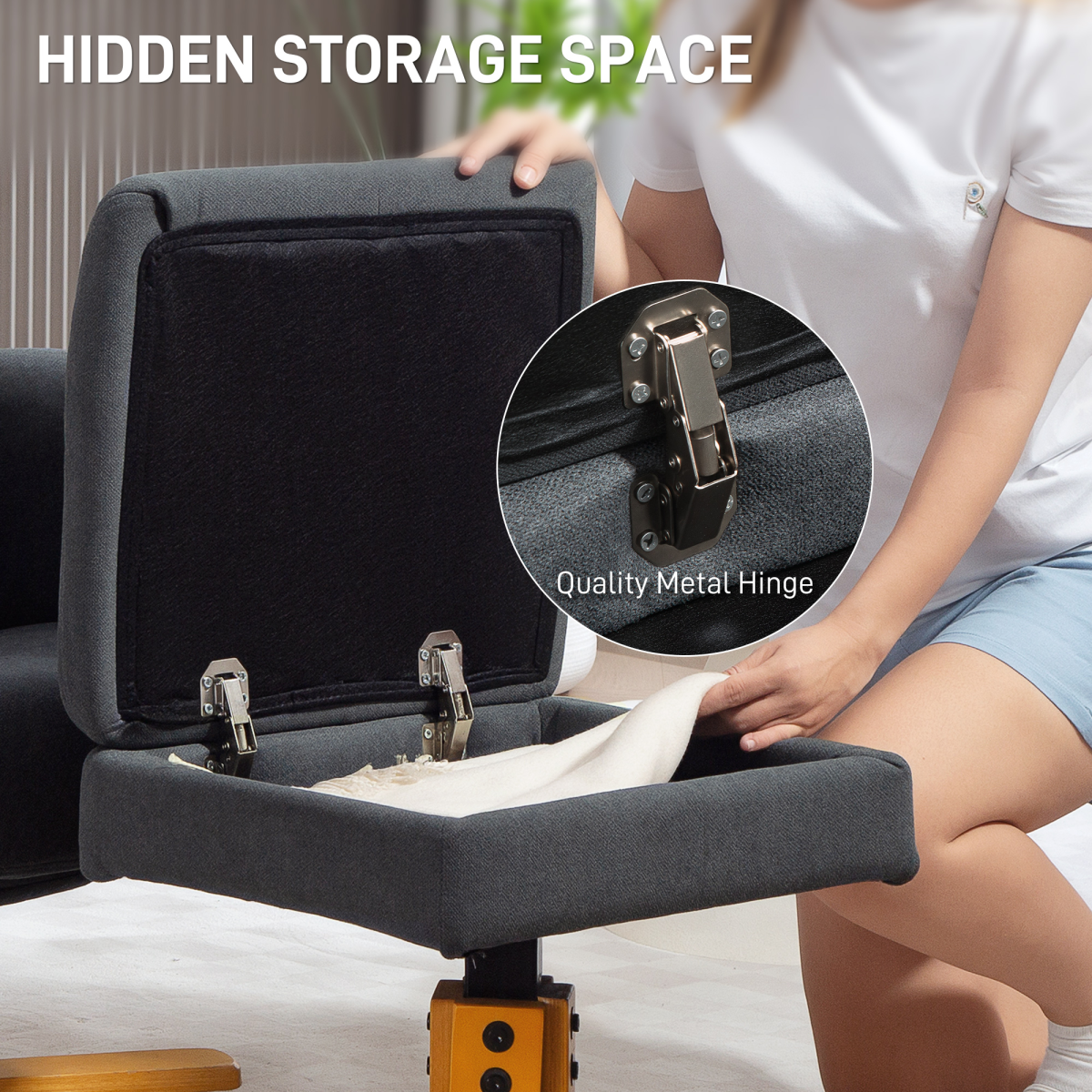 HOMCOM Linen Recliner Chair Wood Base 145 Degree Living Room - HOMCOM - Home Symphony