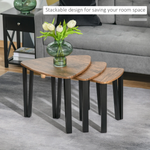 Premium Walnut Triangular Stackable Coffee Table Set V Shaped Metal Legs Living Rooms by HOMCOM