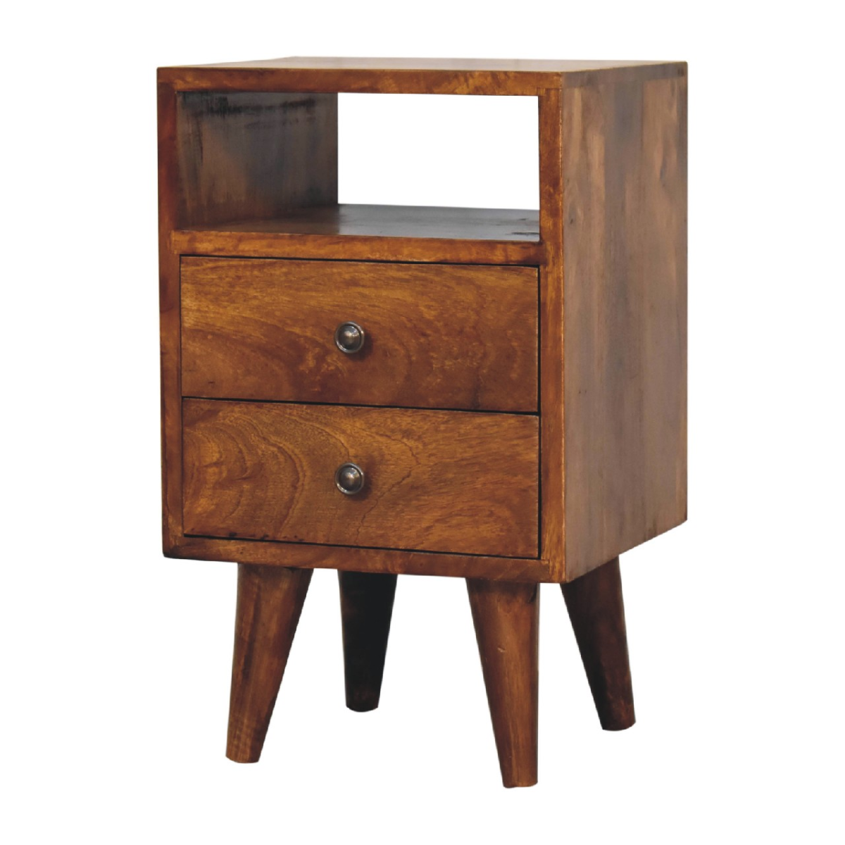 Artisan Furniture Bedside Nightstand Mini Solid Mango Wood Chestnut Finish With Brass Knobs For Bedroom - Artisan Furniture - Home Symphony