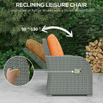 Outsunny Outsunny 6pc Padded Outdoor Rattan Wicker 3-Seat Sofa Recliner Footstool Table - Garden Set