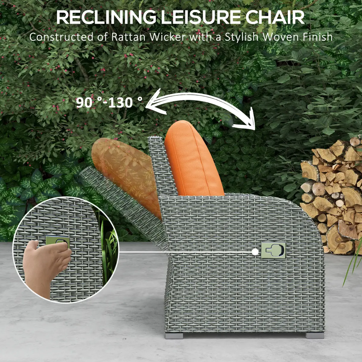 Outsunny Outsunny 6pc Padded Outdoor Rattan Wicker 3-Seat Sofa Recliner Footstool Table - Garden Set