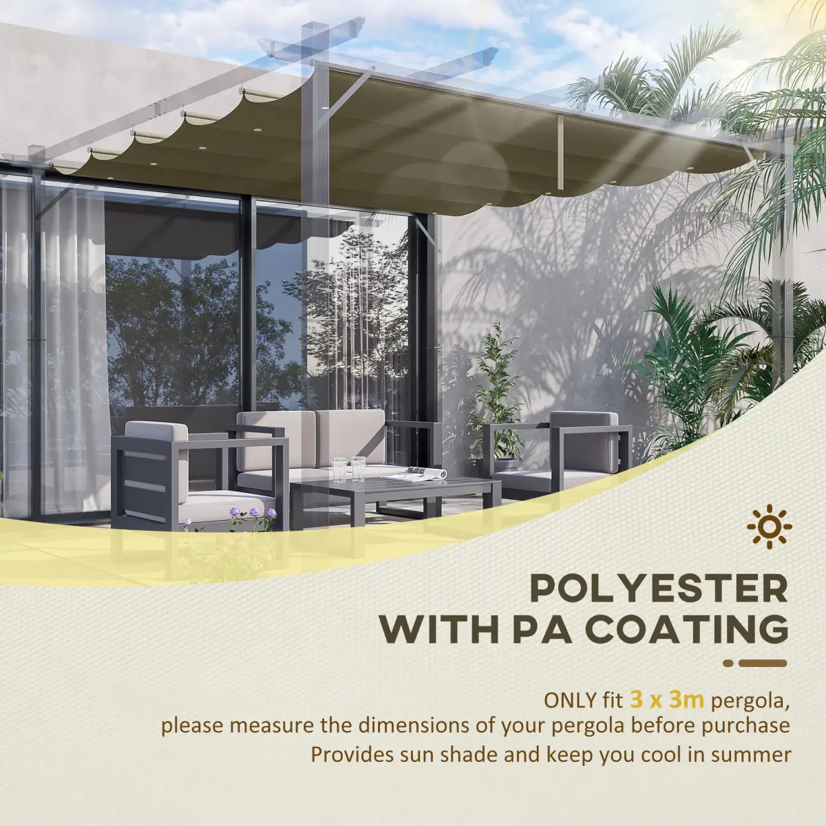 Outsunny Pergola Shade Cover for 3 x 3m Pergola, Replacement Canopy Fabric Only, Tan - Gazebos