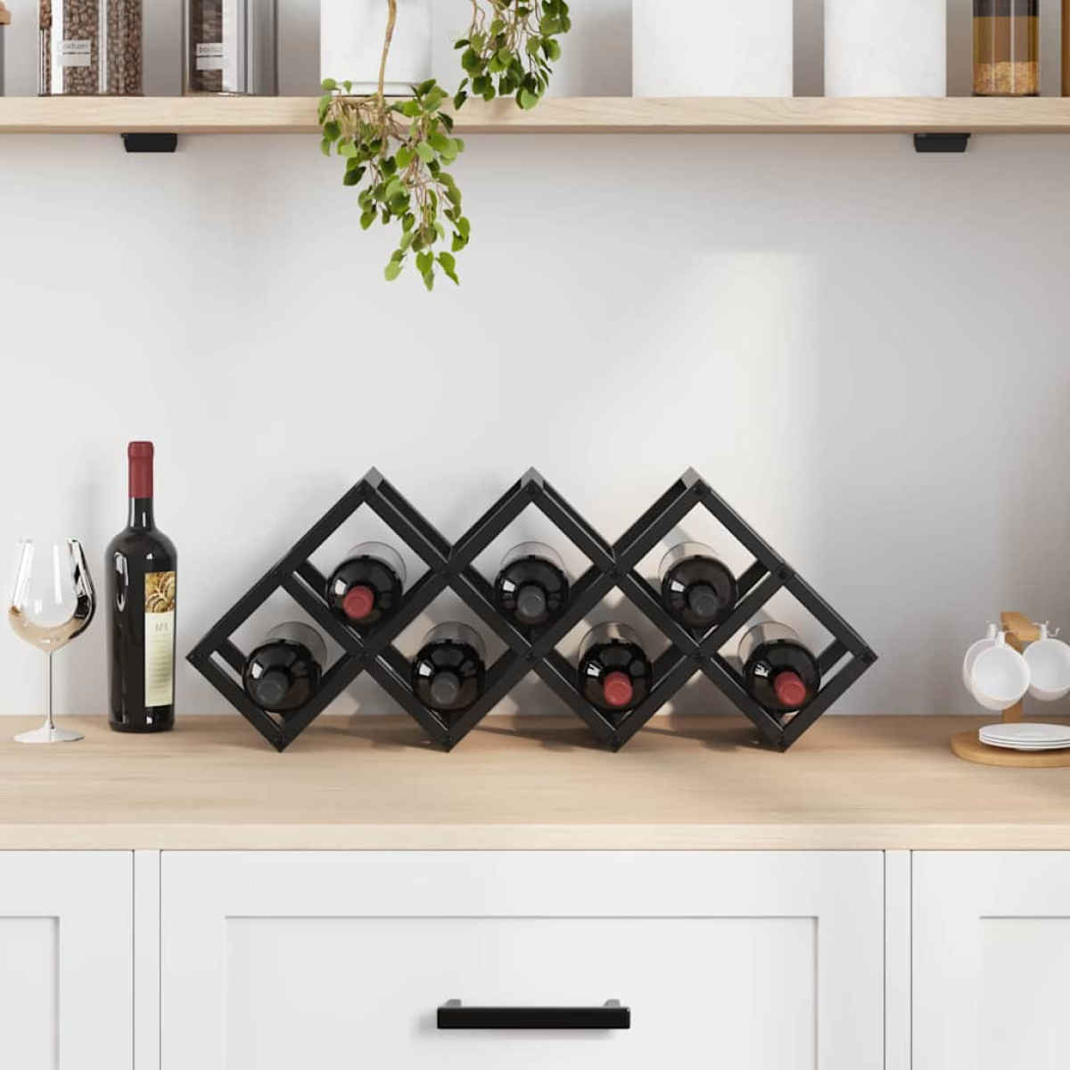 VidaXL Wine Rack 63 X 16.5 X 25 Cm Steel For Home Bar black steel diamond lattice on kitchen counter with wine bottle
