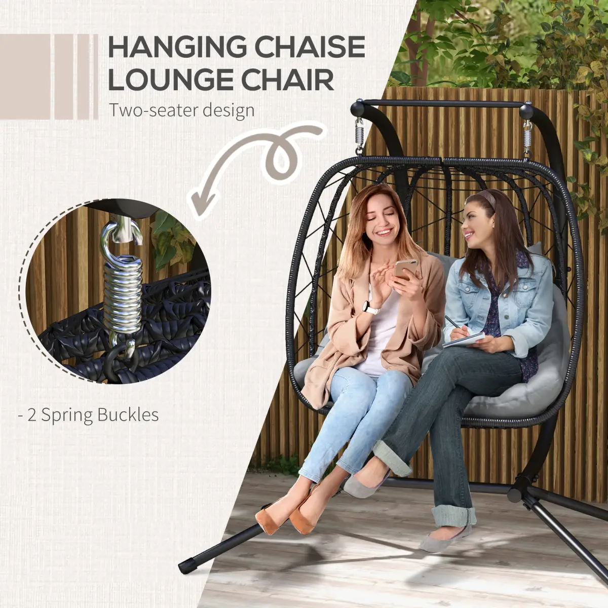 Outsunny Outsunny PE Hanging Swing Chair with Thick Cushion, Patio Hanging Chair, Black - Hammocks
