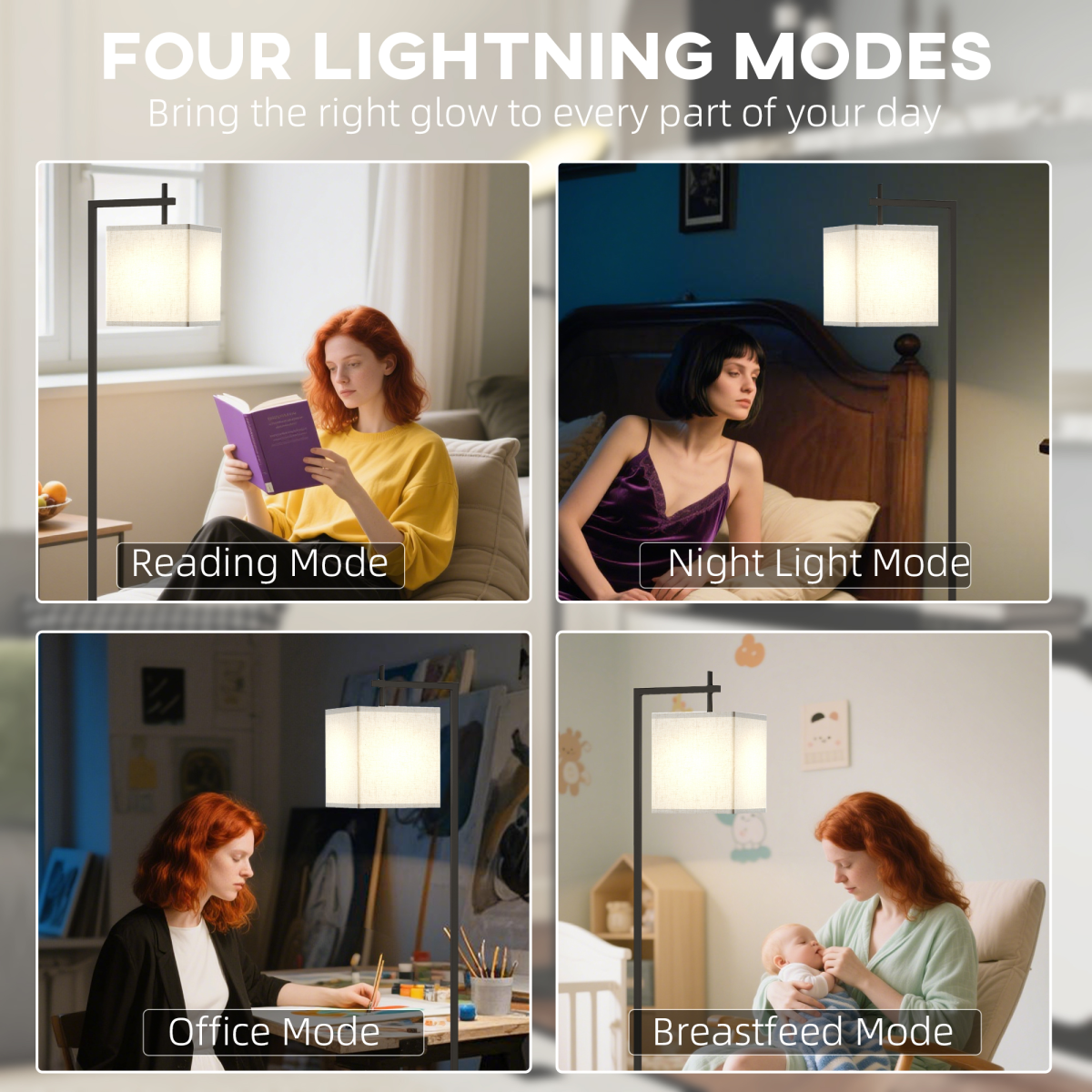 HOMCOM 66" Modern Floor Lamp for Living Room with 10 Brightness Levels, ideal for reading, working, and night lighting.