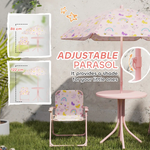 AIYAPLAY AIYAPLAY Kids Garden Table and Chair Set, Outdoor Patio Set w/ Parasol, Pink - Picnic Tables