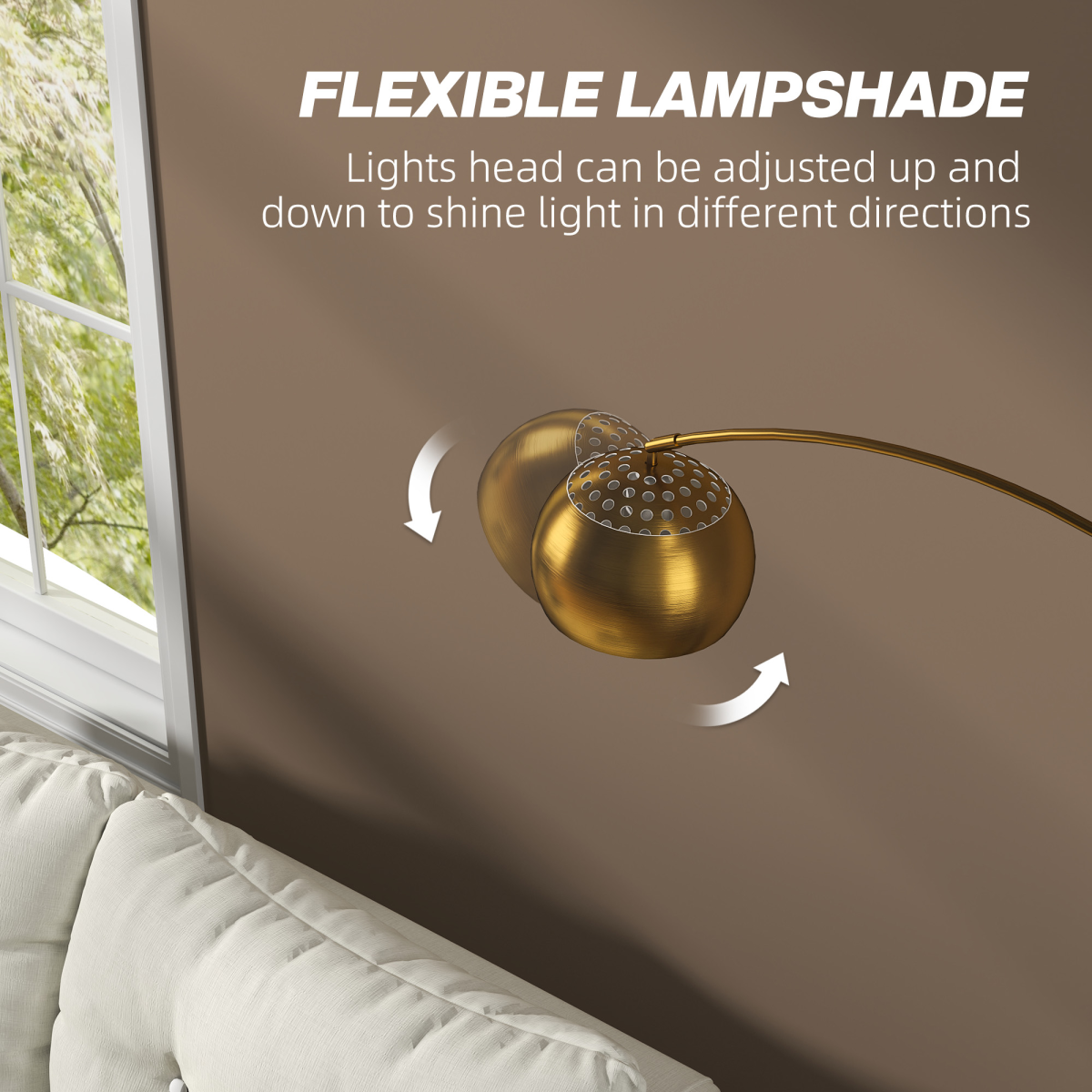 HOMCOM Arc Floor Lamp for Living Room, Free Standing Tall Lamp, Gold Tone with adjustable head for versatile lighting.