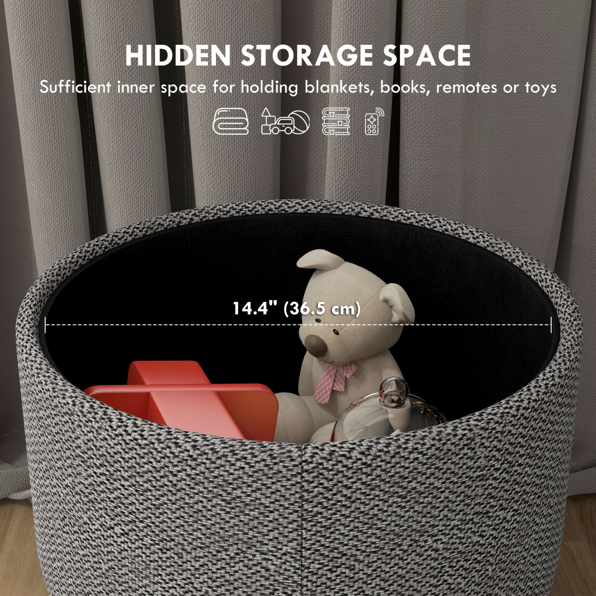 HOMCOM Round Storage Ottoman Compact Hidden - HOMCOM - Home Symphony