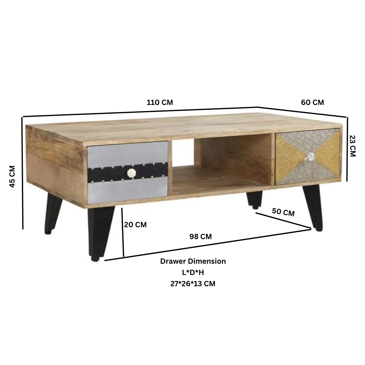 Indian Hub Sorio Coffee Table 4-Drawers Handcrafted Living - Coffee Table