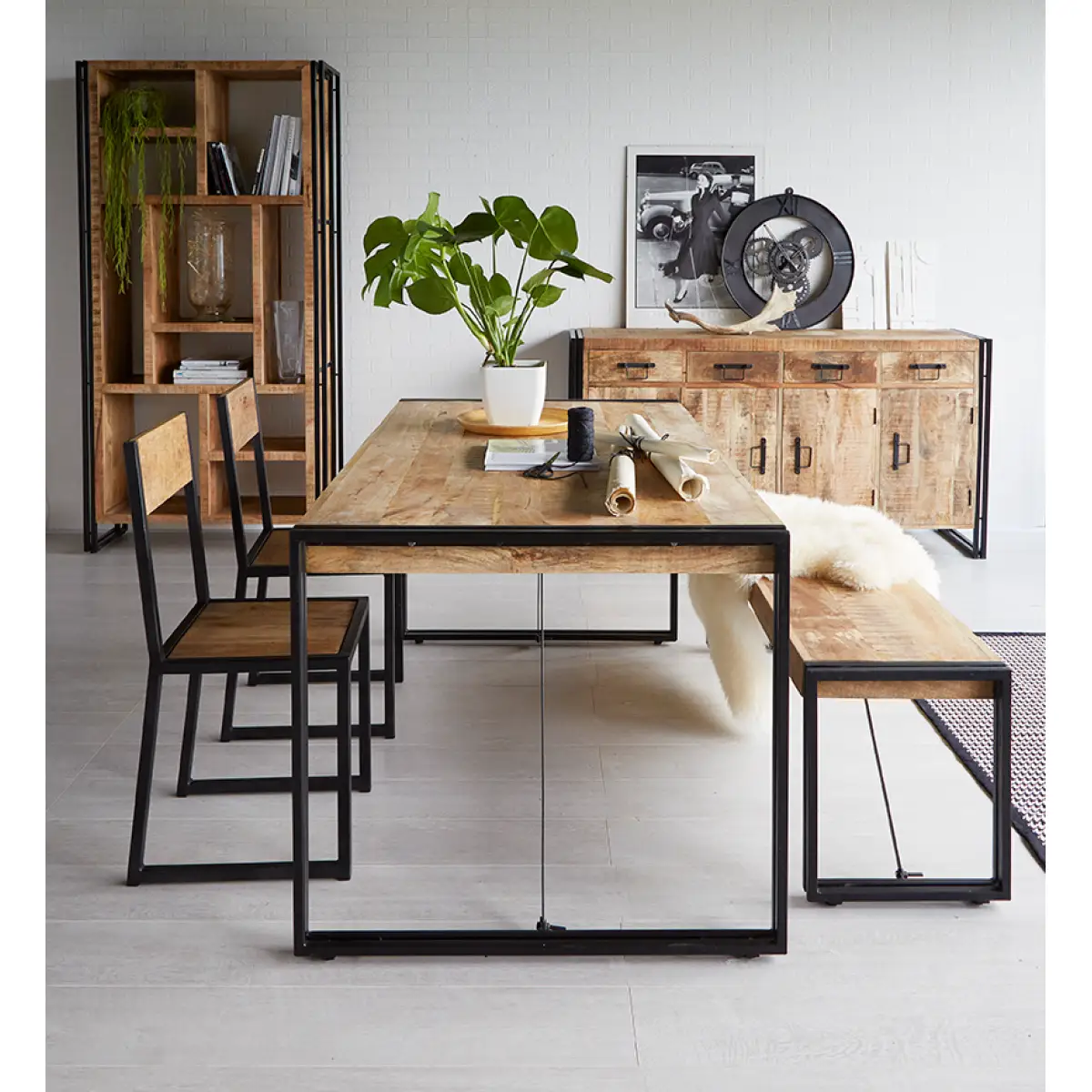 Indian Hub Cosmo Industrial Metal & Wood Dining Chair (Set of 2) - Dining Chairs