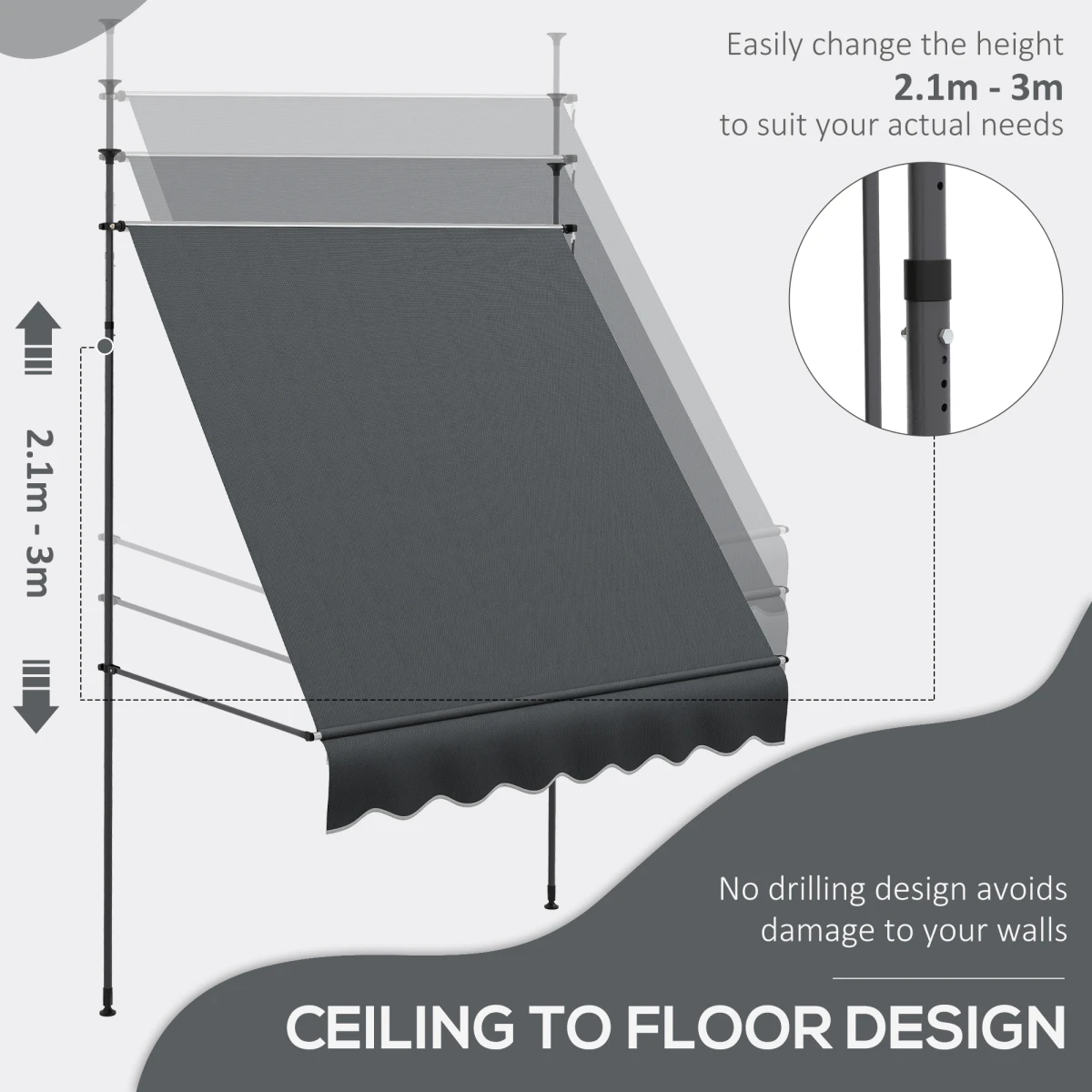 Outsunny Freestanding Retractable Awning 2m x 1.2m Canopy Manual 0 To 90 Degrees Weatherproof Garden Shade by Outsunny