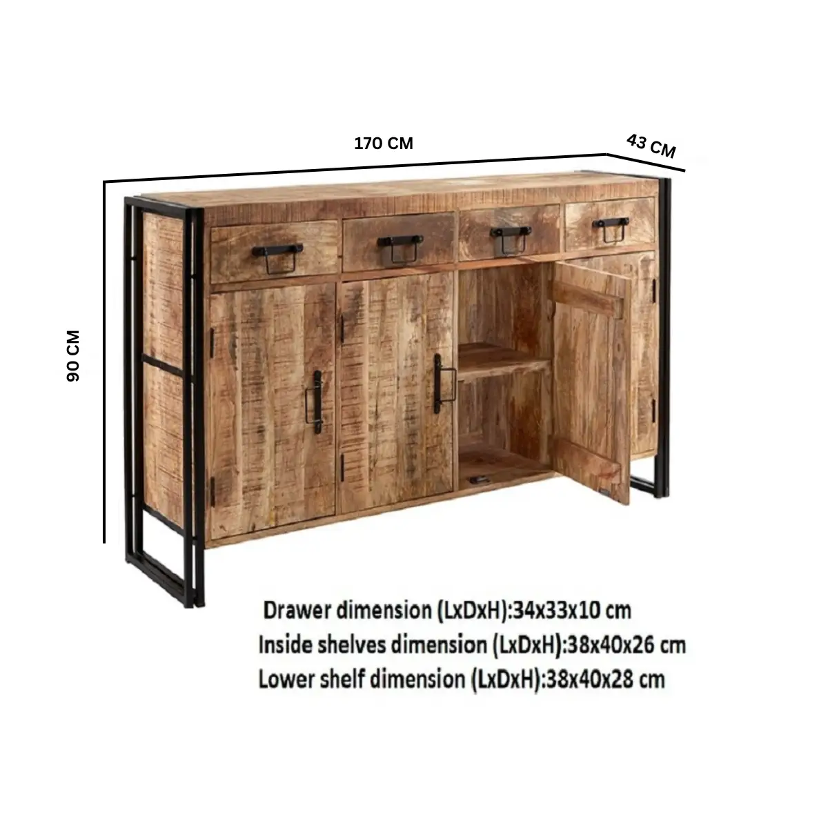 Indian Hub Cosmo Industrial Extra Large Sideboard - Sideboard