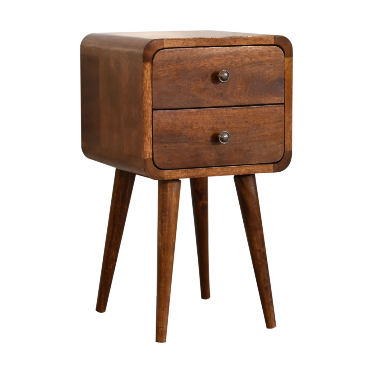 Artisan Solid Mango Wood Mini Chestnut Bedside Table With Curved Edges For Small Spaces - Artisan Furniture - Home Symphony