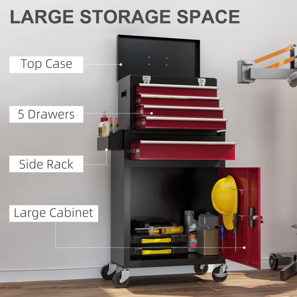 HOMCOM Tool Cabinet On Wheels Five Drawer Roller Cabinet With Lockable Door For Garage by HOMCOM