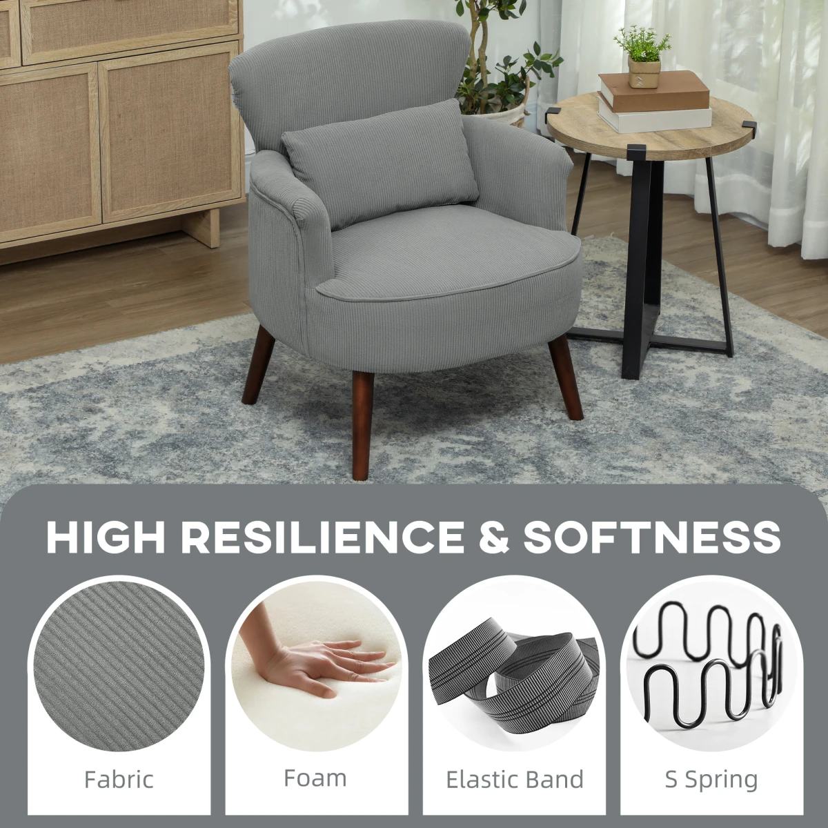 HOMCOM Armchair Wingback Corduroy Cushioned For Living Room by HOMCOM