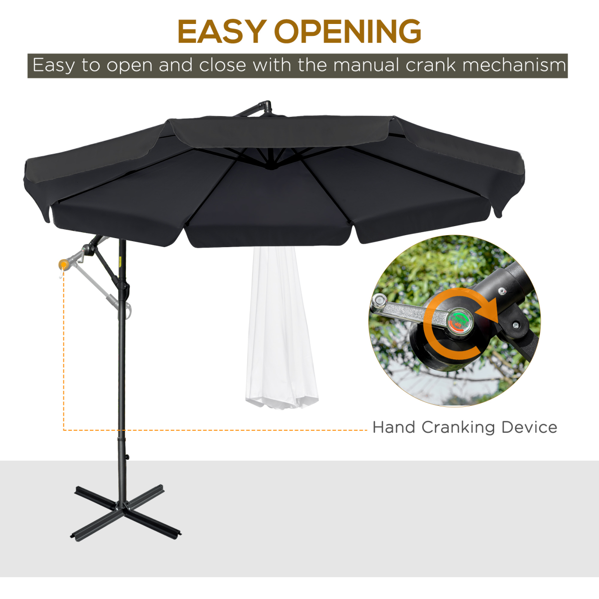 Outsunny 2.7m Garden Cantilever Banana Parasol Sun Shade w/ Crank, Black - Parasol