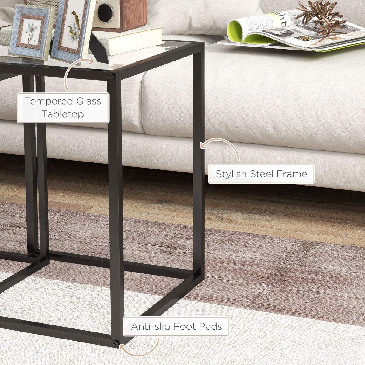 HOMCOM Nesting Tables 2 Tempered Glass Home - HOMCOM - Home Symphony