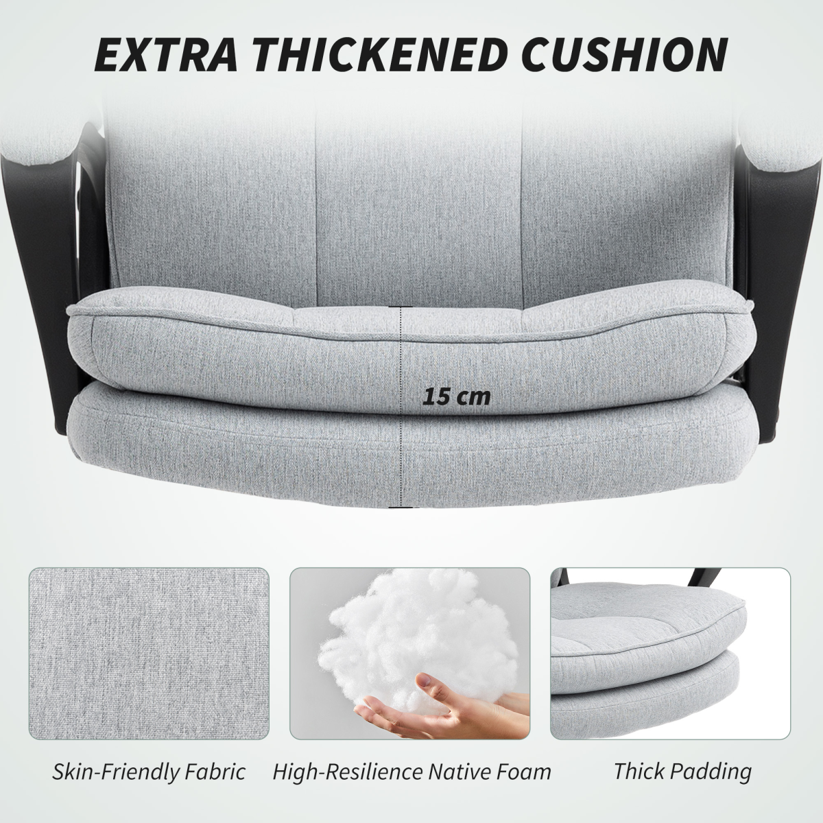 HOMCOM Fabric Office Chair Standard Size Double Layer Foam Padding Tilting For Home Office - HOMCOM - Home Symphony