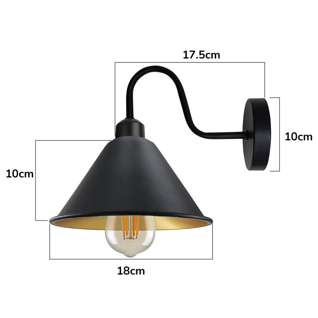 Home Symphony Black Gold Wall Sconce Cone Shade Dimmable For Home with a matte black exterior and warm gold interior.