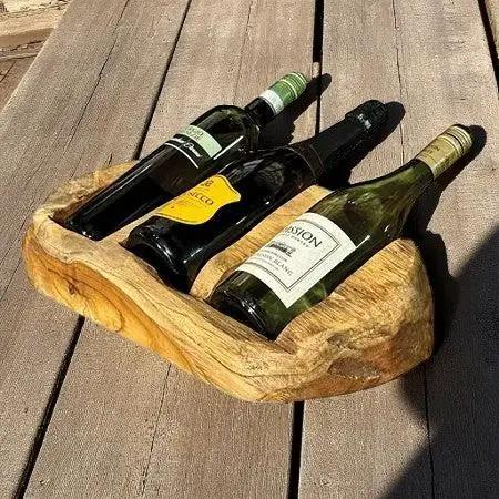 MSL 45CM TEAK ROOT TRIPLE WINE HOLDER - Wine Rack