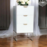 Premium White Wood Bedside Table 64cm Wide Decorative Scalloped Edge Three Drawer For Small Bedrooms by MSL