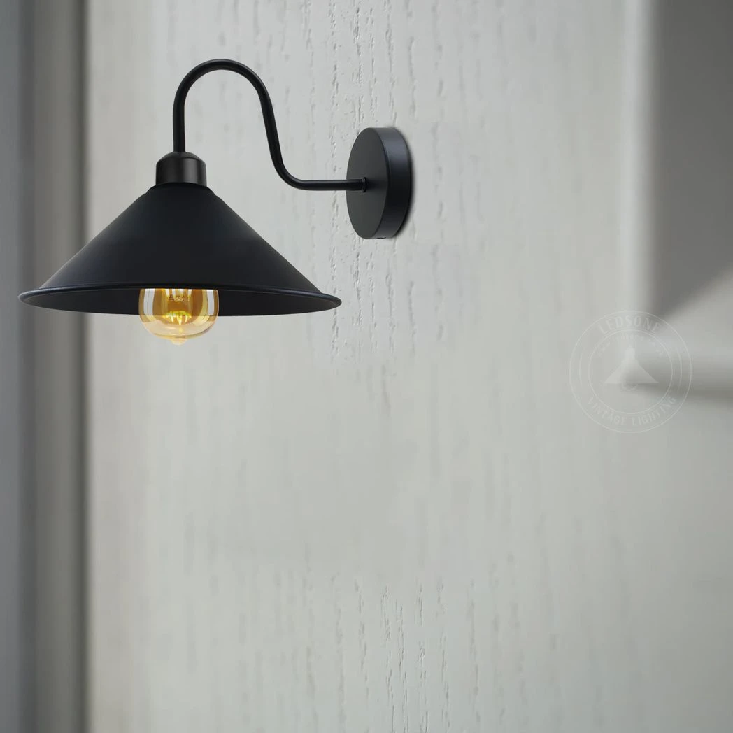 Black Wall Sconce Cone Shade Swan Neck E27 For Living Room by Un-branded