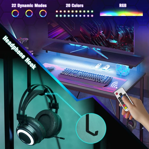 HOMCOM HOMCOM L Shaped Desk with LED Lights Reversible Corner Gaming Desk with Storage - Desk