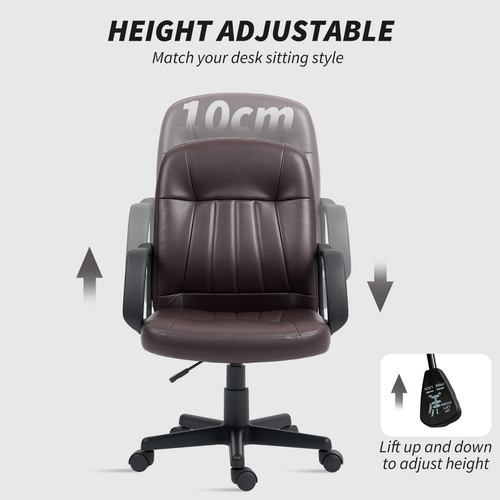 Adjustable HOMCOM PU Leather Office Chair Swivel Home Computer Desk Chair, Dark Brown, perfect for stylish comfort.