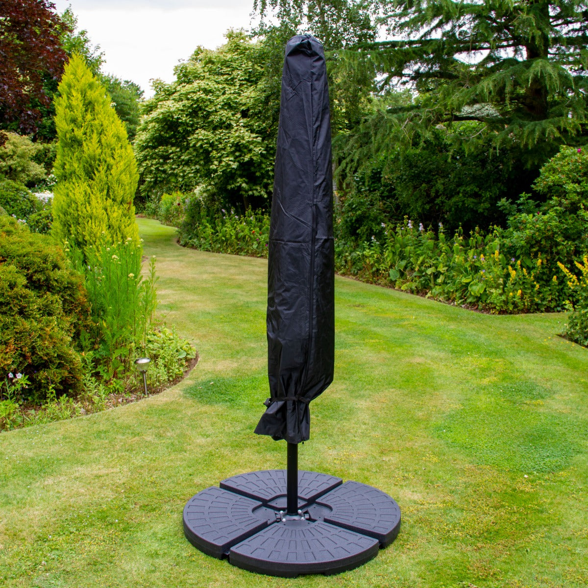 Cream Cantilever Parasol 3m LED Fan Base Garden