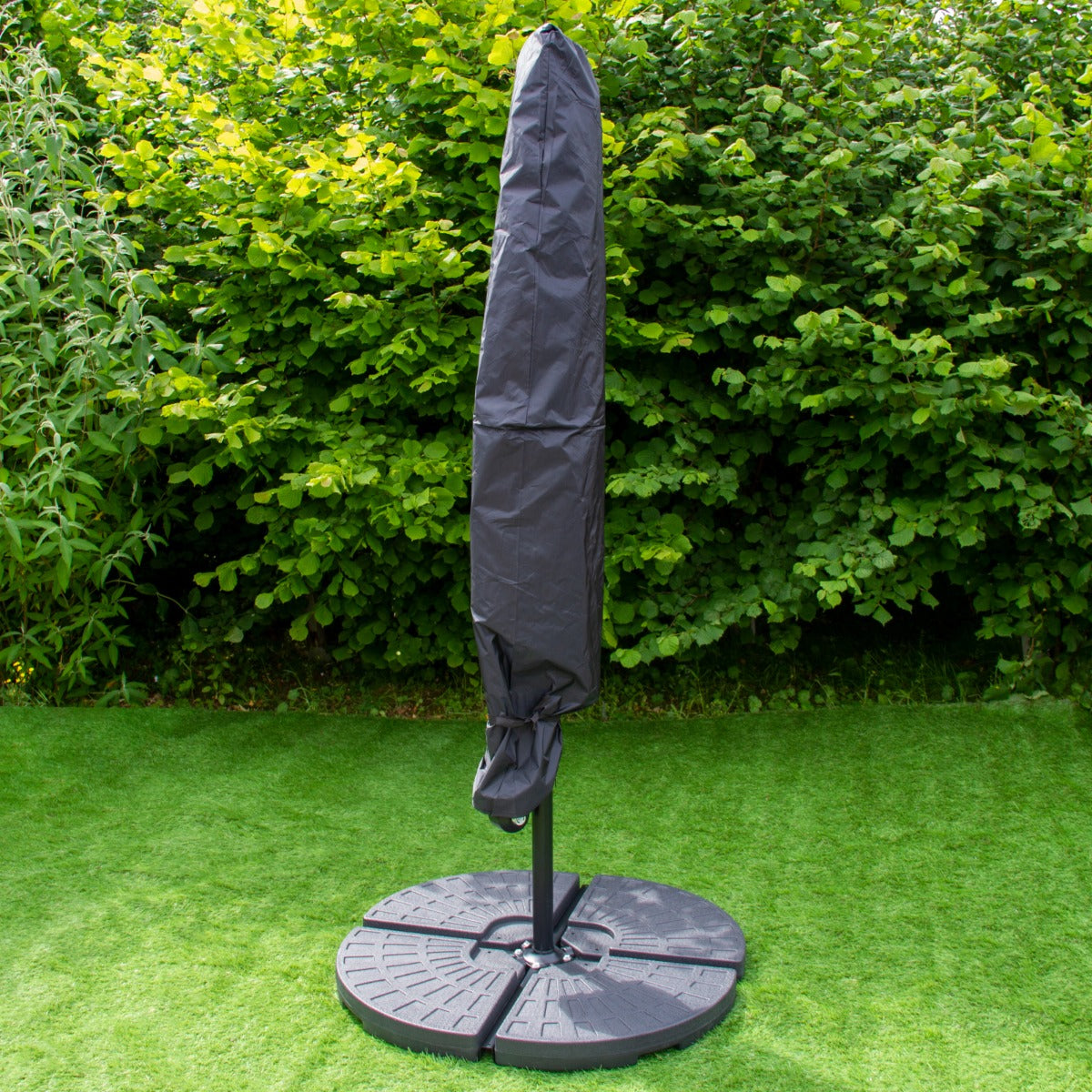 Green Cantilever Parasol 3m LED Fan Base Outdoor