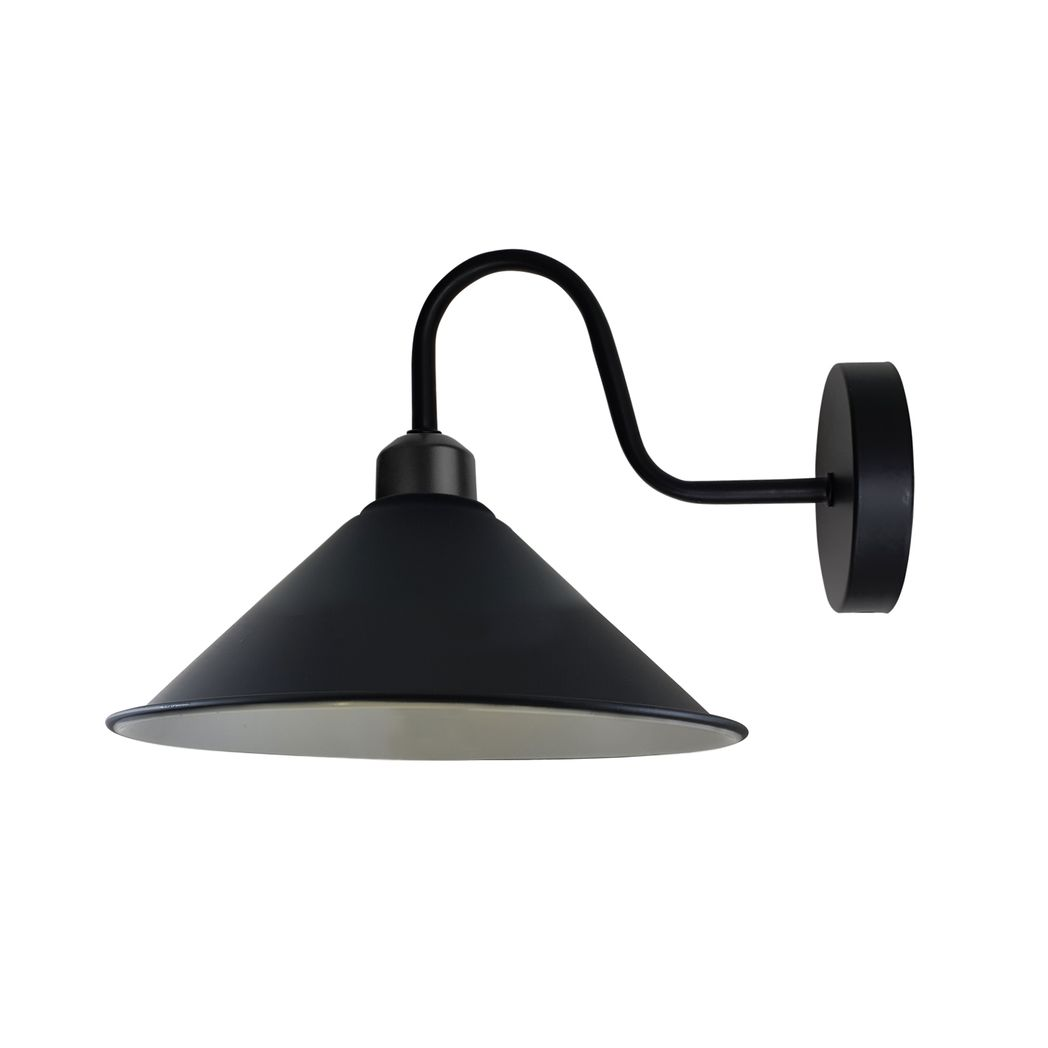 Home Symphony Premium Wall Sconce Cone Shade Swan Neck Dimmable Home with black cone shade and swan-neck arm.
