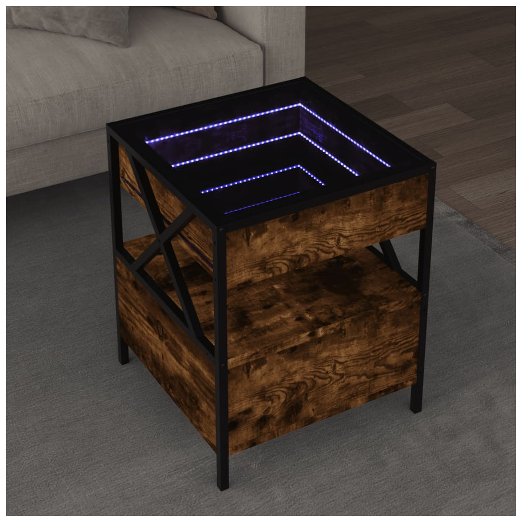 vidaXL Coffee Table 40x40x51 cm Infinity LED Mirror Smoked Oak Finish For Living Room - vidaXL - Home Symphony