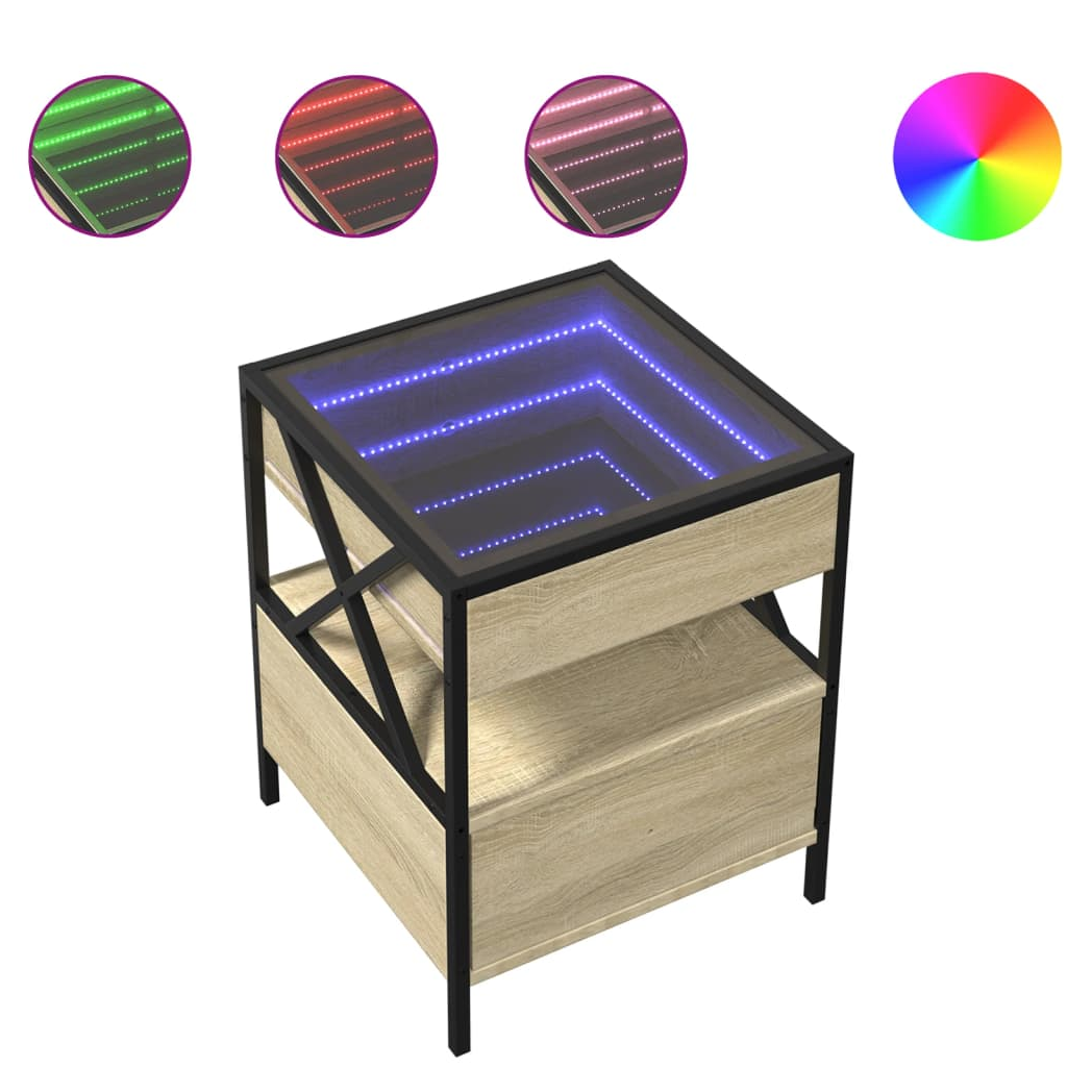 vidaXL Coffee Table 40x40x51 cm Infinity LED RGB Mirror Sonoma Oak For Living Room - vidaXL - Home Symphony